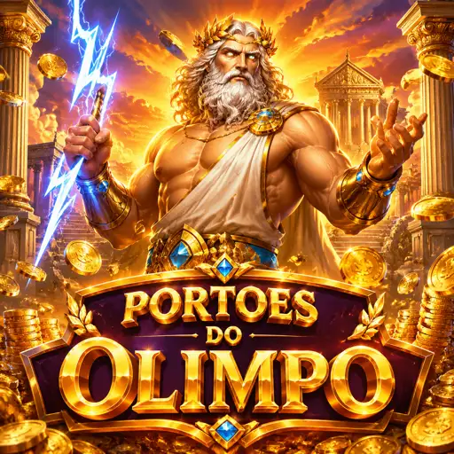 Tela do Gates of Olympus com símbolos mitológicos e Zeus ao lado dos rolos